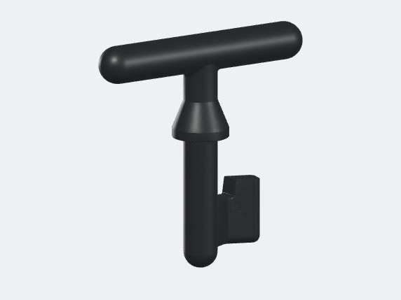 Black T-handle meter lid key, rendered from the Rev AA prototype model